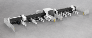 A computer rendering of an airport baggage claim area.