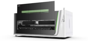 A large screen printer with green and white lines.